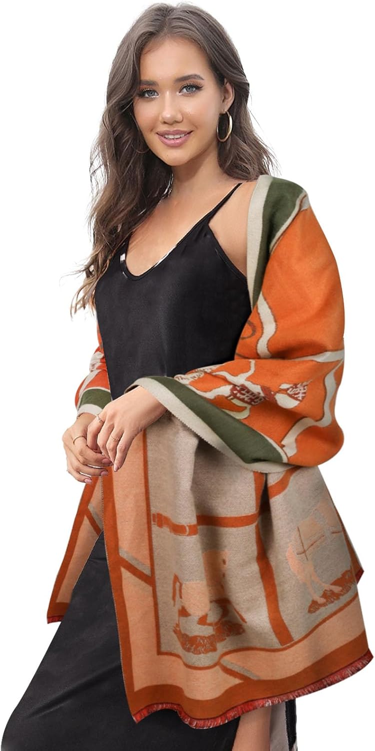 EXTREE Scarfs for Women Pashmina Silky Shawl Wrap for Evening Dressing Blanket Open Front Poncho Cape - Image 3